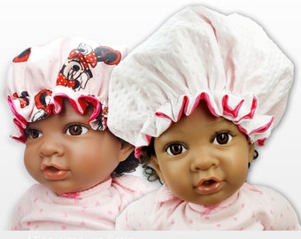 2 Pack Gift Set -Newborn/Toddler| Comes With A Newborn Satin Hair Bonnet And Toddler Waterproof White Microfiber 2 in one Shower Cap/Bonnet