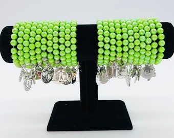 Forged Apple Green Apple Beaded Bracelet with silver Mystery Charm