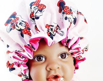 Ajustable MINNIE MOUSE Satin Hair Bonnet|Fits Kids & Adults|Double Layered and Luxuries |Fast Shippping and Great as a simple Birthday gift