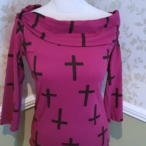 Crucifix printed jersey bow collared shirt