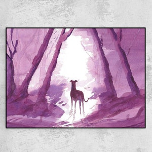 Greyhound Art Whippet Lurcher Italian Dog Painting Art Print, Poster, Artwork. Impressão de pintura em aquarela original. Opções de montagem (mate).