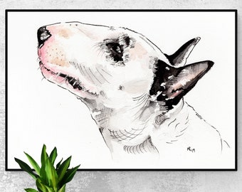 English Bull Terrier Dog, Painting Art Print, Poster, Artwork. Print of Colorful Watercolour Portrait Gift. Mount (Matt) Options.