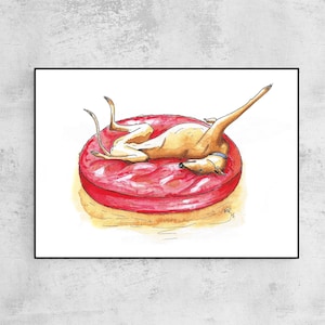 Greyhound Art Whippet Lurcher Italian Dog Painting Art Print, Poster, Artwork. Impressão de pintura em aquarela original. Opções de montagem (mate).