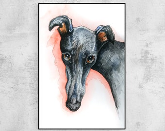 Greyhound Art Whippet Lurcher Peinture de chien italien Impression d’art, Affiche, Œuvre d’art. Impression de peinture à l’aquarelle originale. Options de montage (Matt).