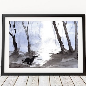 Greyhound Art Whippet Lurcher Italian Dog Painting Art Print, Poster, Artwork. Impressão de pintura em aquarela original. Opções de montagem (mate).