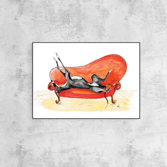 Greyhound Art Whippet Lurcher Italian Dog Painting Art Print, Poster, Artwork. Print of Original Watercolour Painting. Mount (Matt) Options.