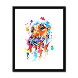 Greyhound Whippet Lurcher Framed & Mounted Print  Poster, Artwork. Print of Colourful Watercolor, Gifts Wall Decor
