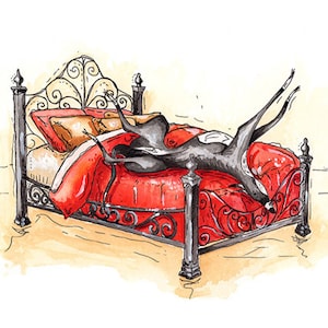 Greyhound Art Whippet Lurcher Italian Dog Painting Art Print, Poster, Artwork. Impressão de pintura em aquarela original. Opções de montagem (mate).