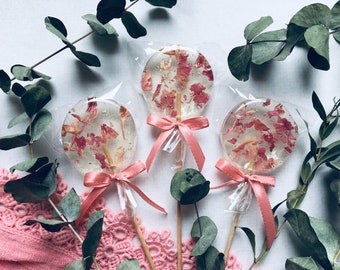 Set of 10 wedding favors, natural peonies, blush old pink edible flower lollipops, girl pink birthday party favor, unique sucker, peony