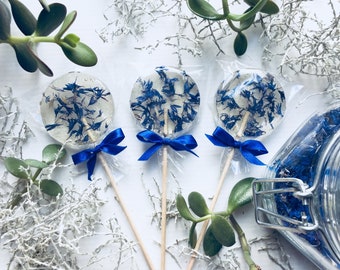 Blue cornflower wedding lollipop, event favours 10 pcs