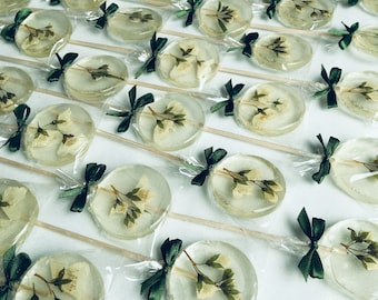 50 grenery wedding favours, edible flower lollipops