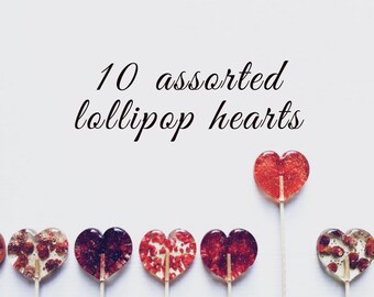 10 assorted heart lollipops, mixed surprise, red Valentines set fruit berry lolly set
