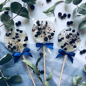 Set of 10 navy blue natural blueberry lollipop, wild birthday party favor, dark blue unique wedding favor, tasty party favor, hard candy