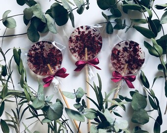 Burgundy, natural cherry lollipops for fall wedding favours 10 pcs