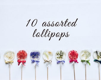 10 assorted lollipops, mixed surprise, edible flower and fruit set