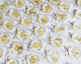 50 gold flower lollipops, wedding favours