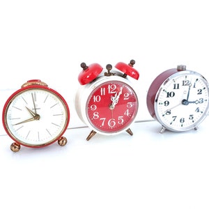 Vintage alarm clock red • antique mechanical alarm clock • Hema Junghans • vintage home decoration