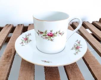 Vintage teacup and saucer roses • rose porcelain teacup • antique tableware • tea cup with red rose • Rosenthal Germany