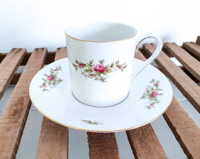 Vintage teacup and saucer roses • rose porcelain teacup • antique tableware • tea cup with red rose • Rosenthal Germany