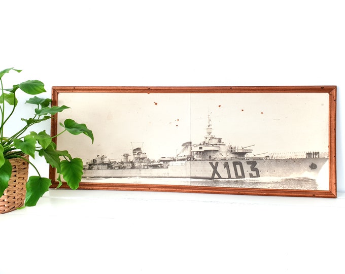 Vintage France battleship print • black and white photography battleship • industrial photo Marine corps • vintage wall decoration
