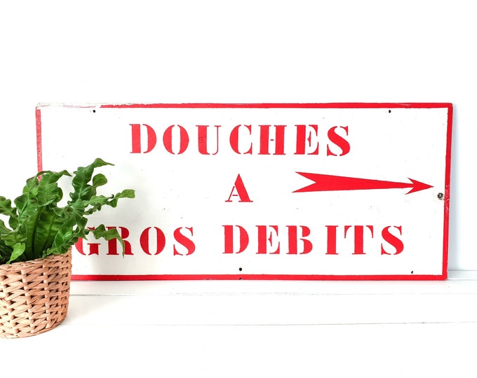 Old wood sign Douches a Gros Debits • vintage wood sign text board hand painted • wall decoration • French farmhouse style wood sign