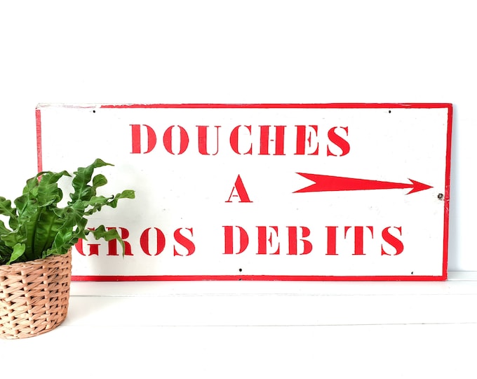 Old wood sign Douches a Gros Debits • vintage wood sign text board hand painted • wall decoration • French farmhouse style wood sign