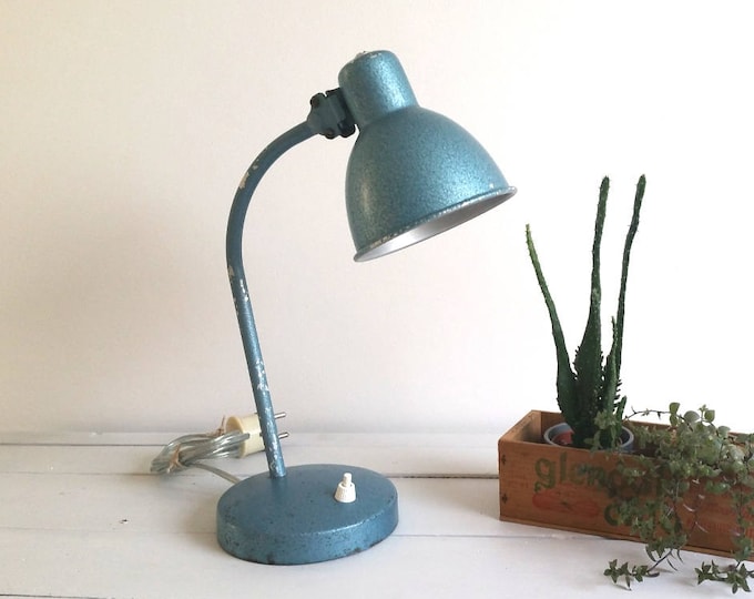 Old industrial blue metal desk lamp * industrial light * industrial home office decor * vintage lamp