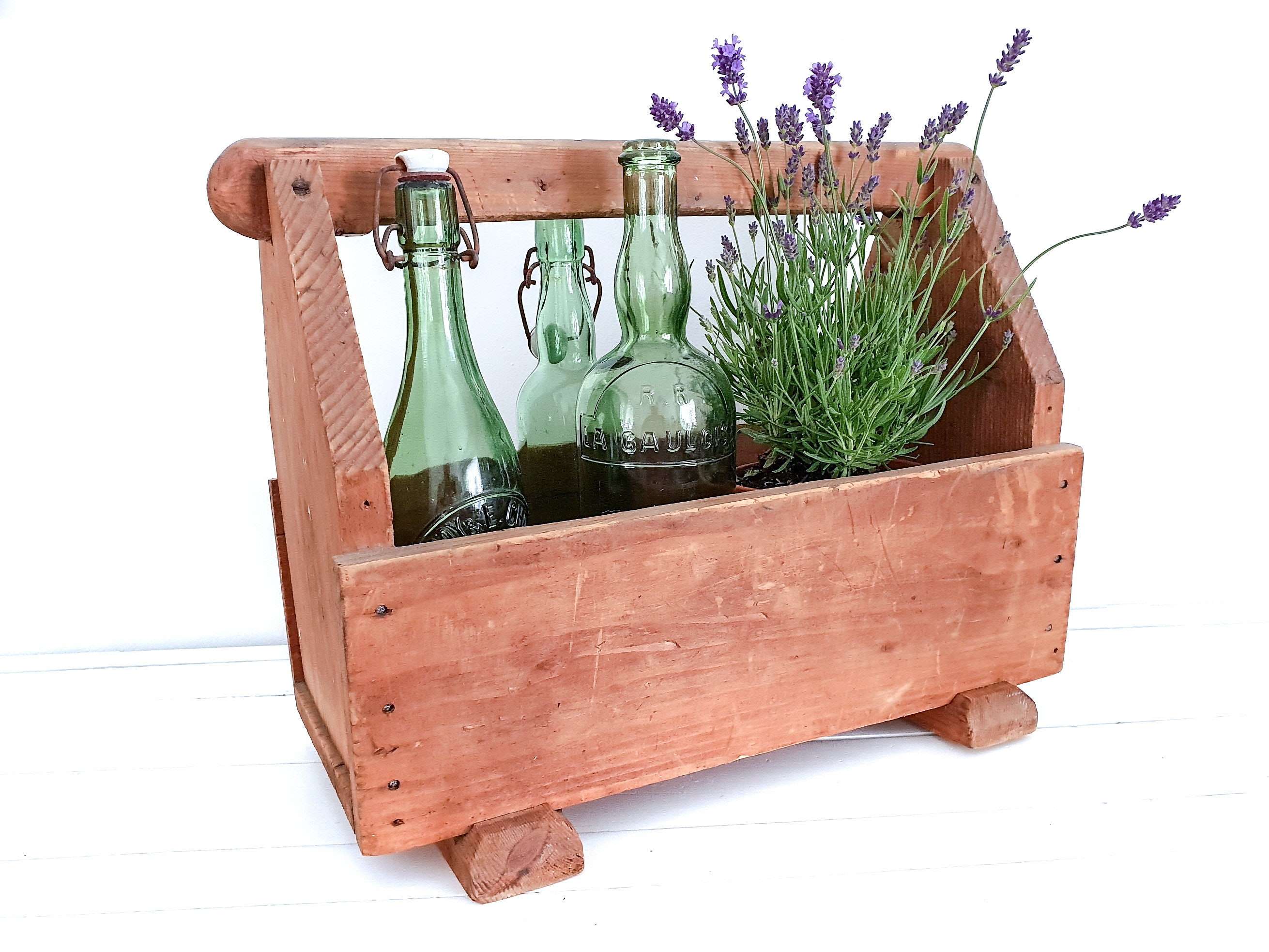 Vintage wooden tool box with handle • vintage carpentry box • wood storage box • old box with