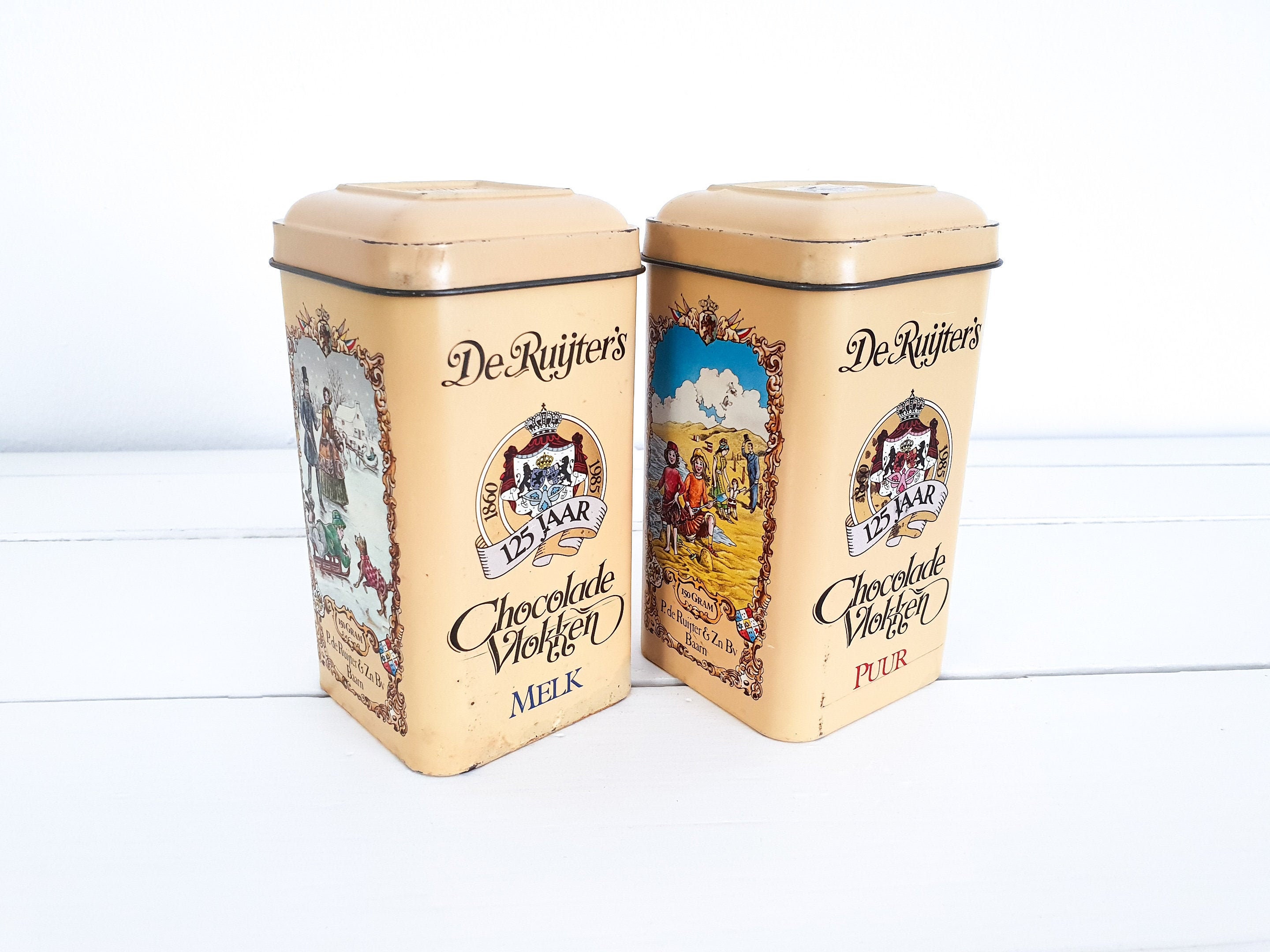 Old Tins De Ruijter Chocolate Flakes Set Of 2 Vintage Tin Storage