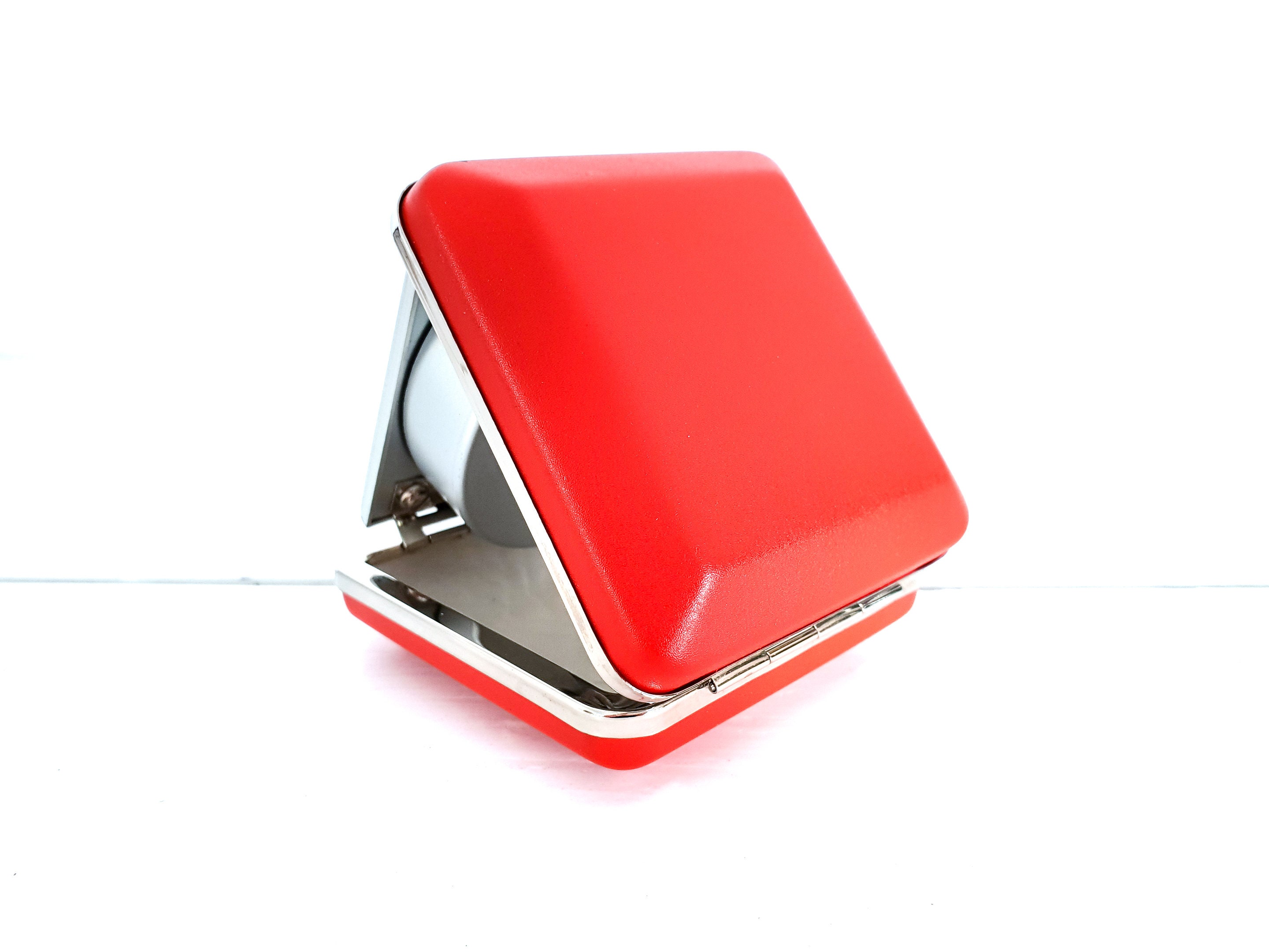 Vintage folding travel alarm clock red by Velona Germany • old red and