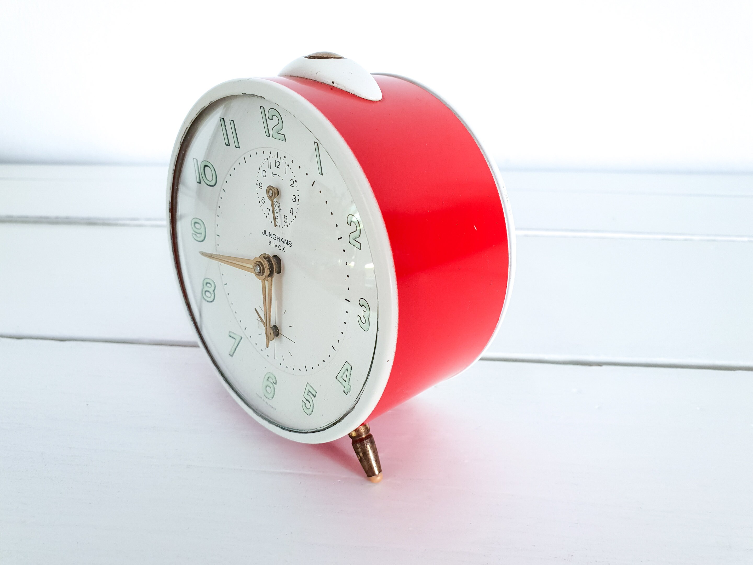 Vintage alarm clock red white Junghans Bivox Germany • collectable alarm clocks • desk clock