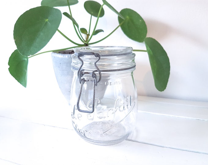 Vintage French glass preserving jar Le Parfait Super • glass canning jar • storage jar with clip closure
