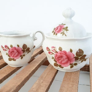 Porcelain sugar and creamer set with roses • Milk and sugar set Barock Bavaria porcelain • Seltmann Weiden Bavaria • antique tableware