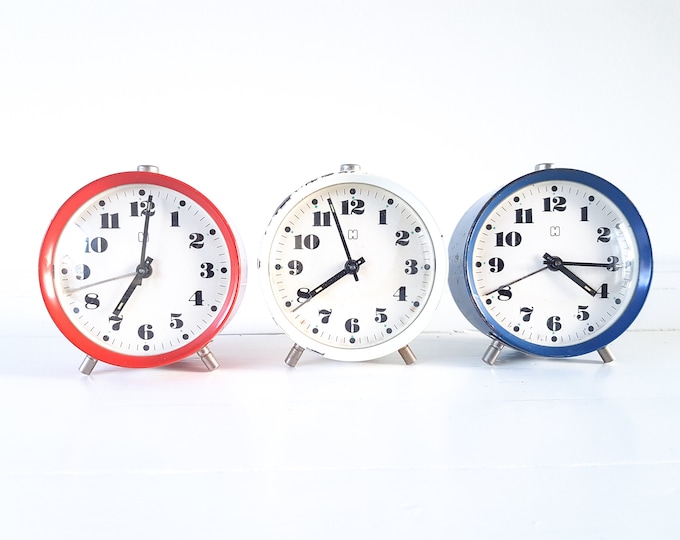 Vintage alarm clock Hema • old alarm clocks • classic retro alarm clock red white blue • home decoration • old clock