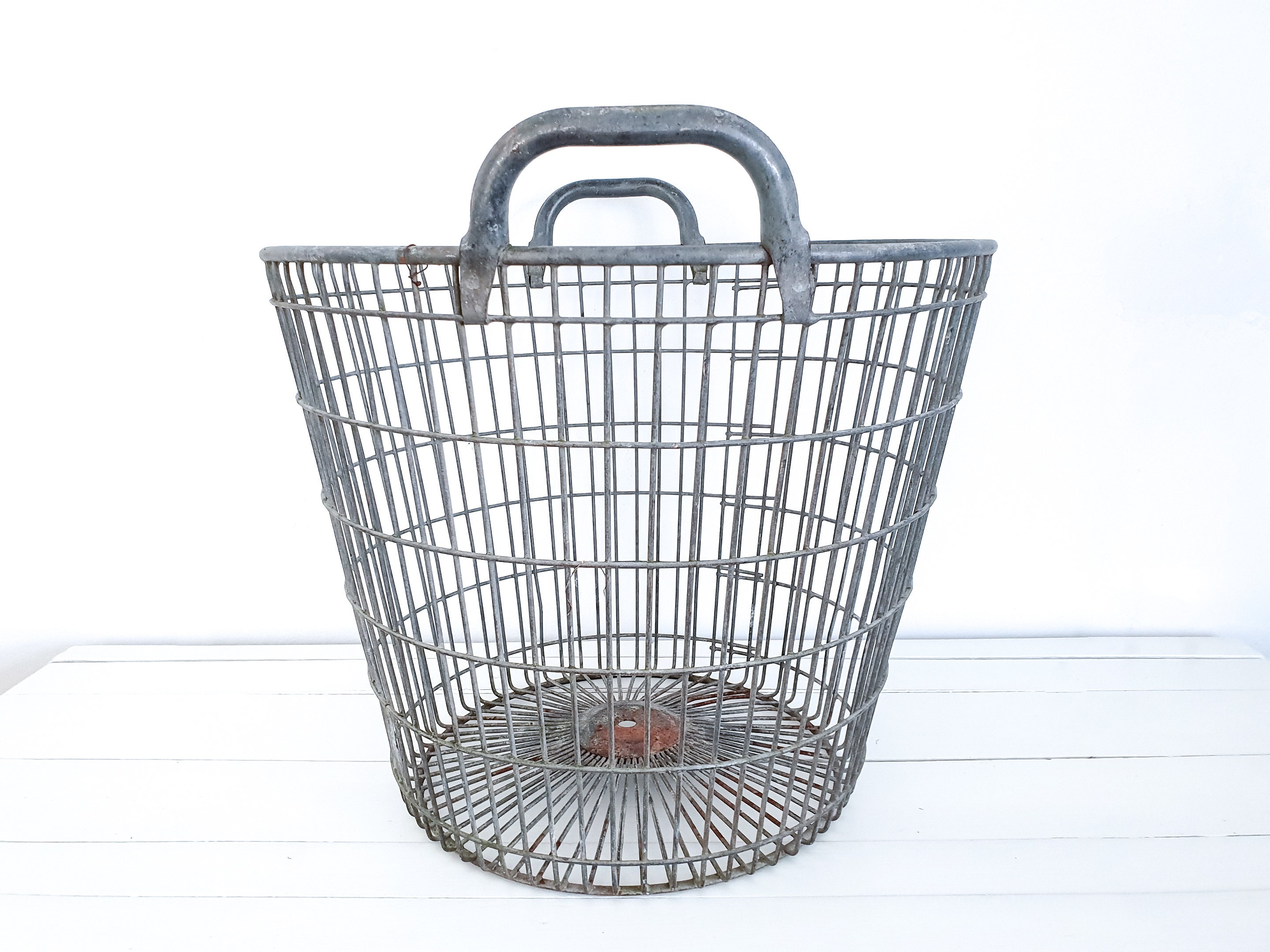 Old metal potato basket • large metal storage basket