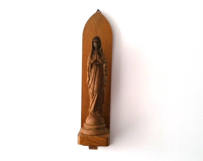 Beautiful old religious wood figurine ' virgin Mary' * religious carvings * vintage wood carvings * religious wall sculpture