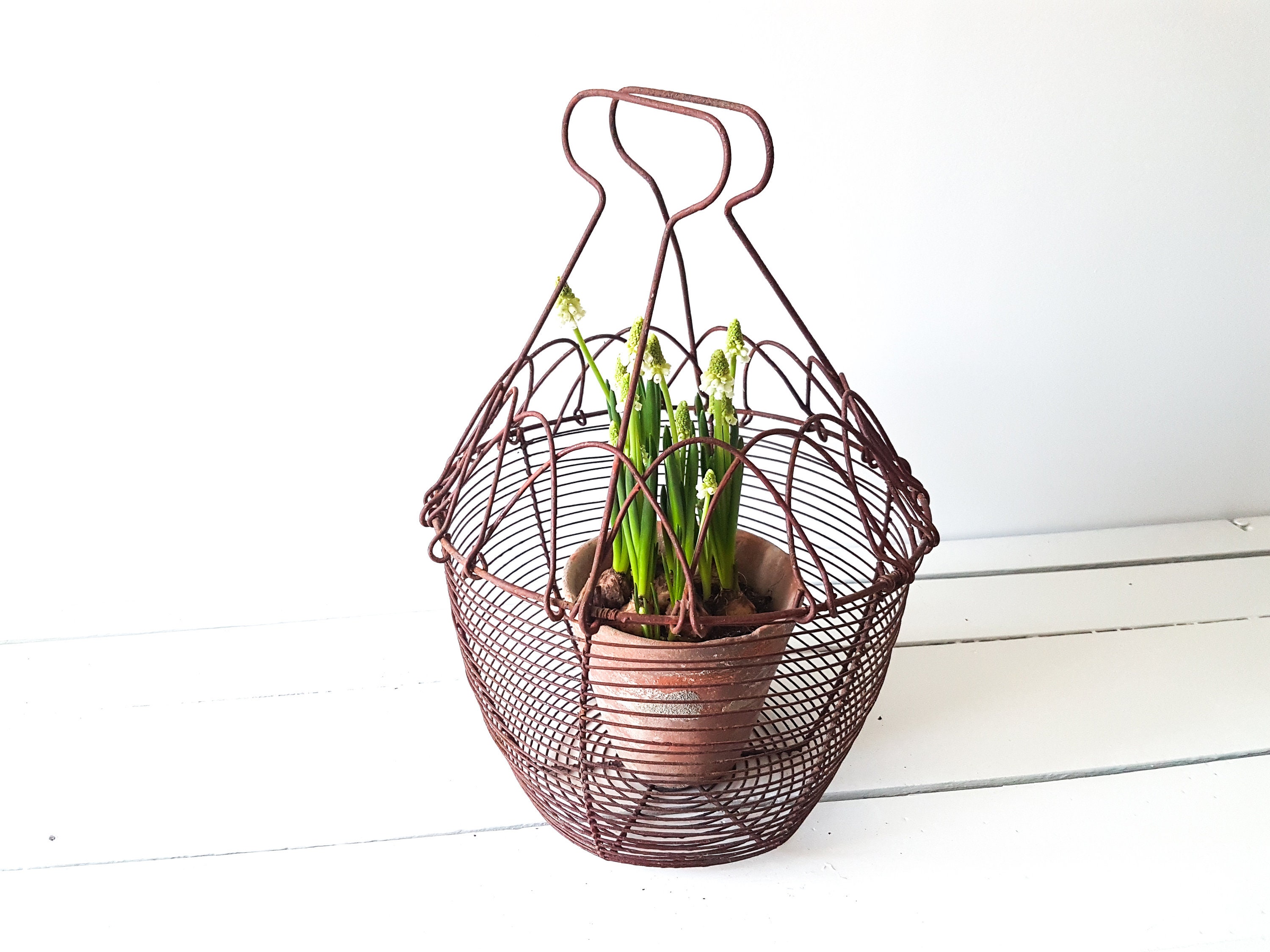 French Vintage Metal Kitchen Basket Vintage Egg Basket Easter