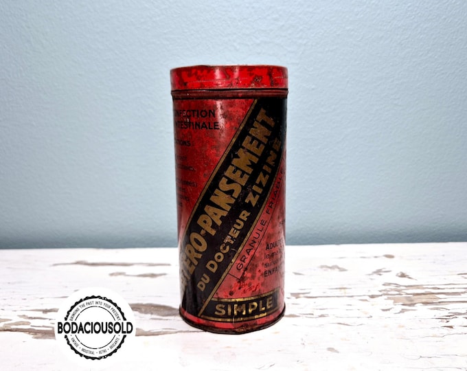 Vintage red Entero-Pansement tin Dr. Zizine | antique French medicine canister
