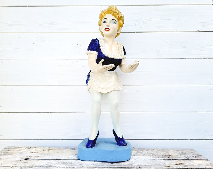 Rare vintage Pin-up 50's waitress • vintage advertising object • Pinup girl • mancave cafe bar decoration • unique old statue papier maché