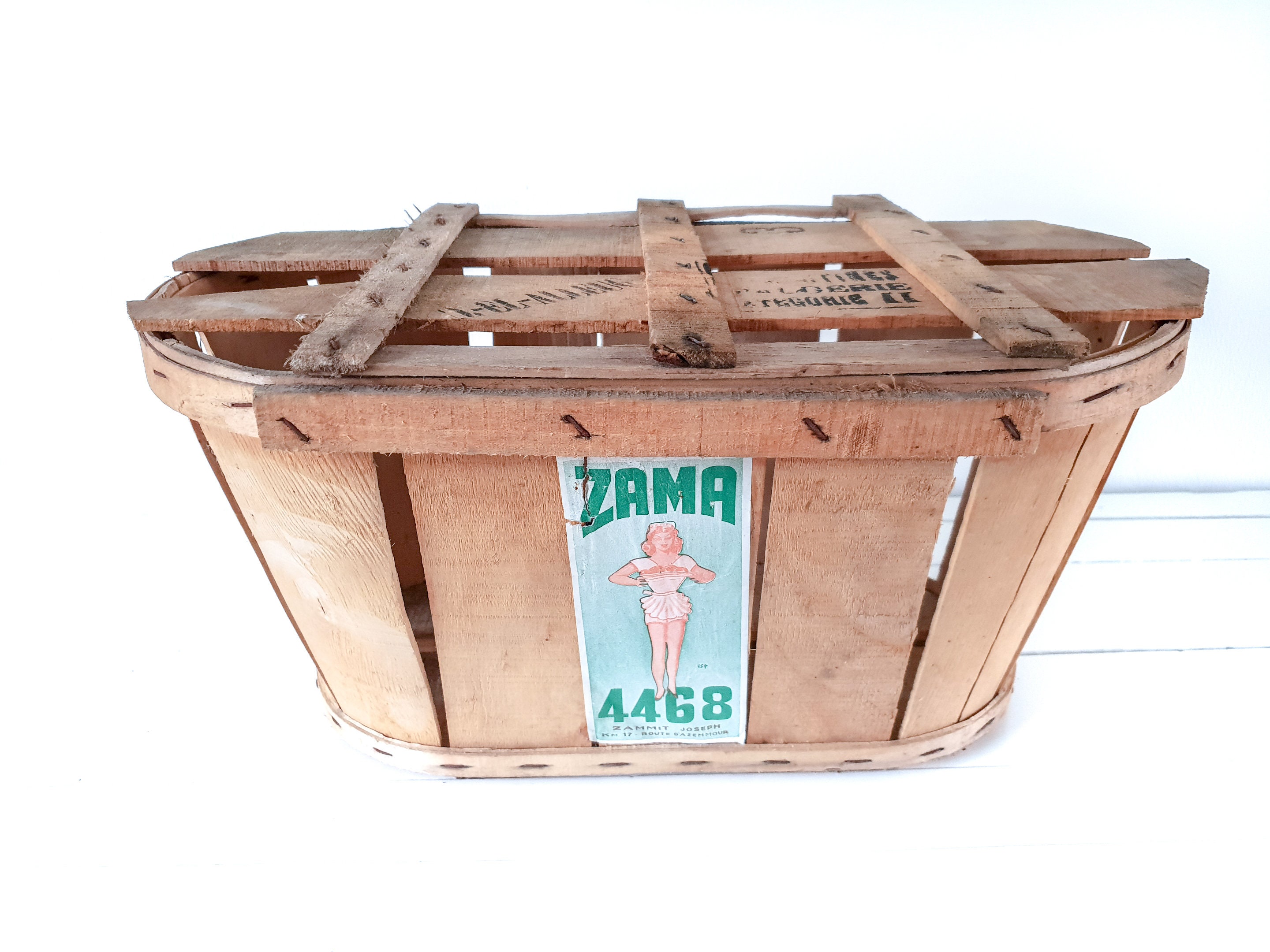 Vintage Moroccan oval split wood tomato harvest basket ZAMA • fruit