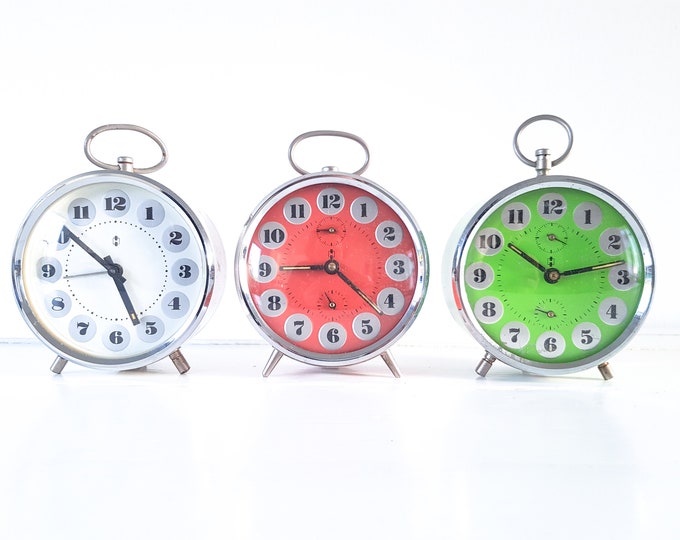 Vintage alarm clock Hema • old decorative alarm clocks • classic retro alarm clock red white blue • home decoration • old clock