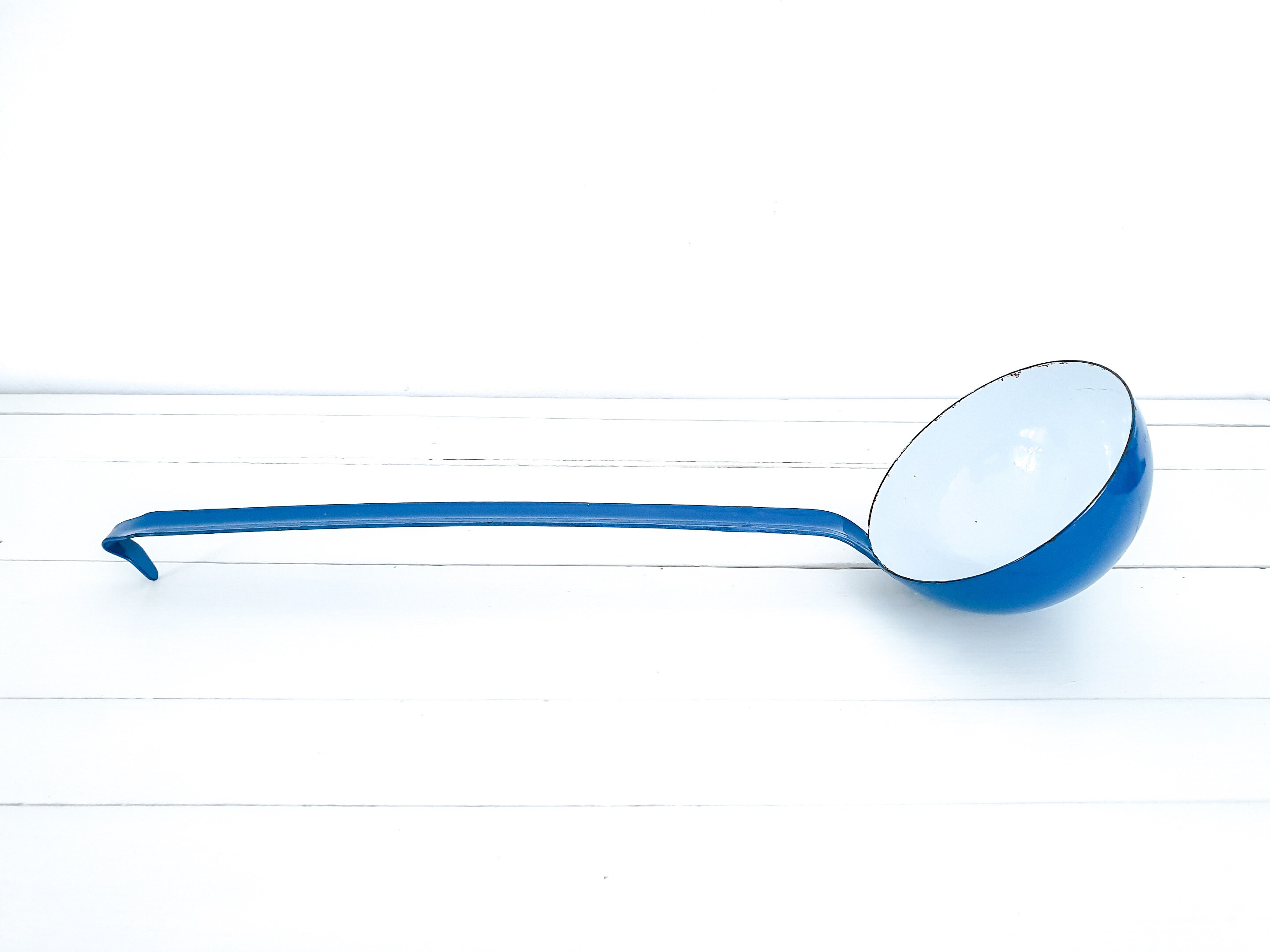 Vintage Large Black And White Enamel Soup Spoon Vintage Enamel