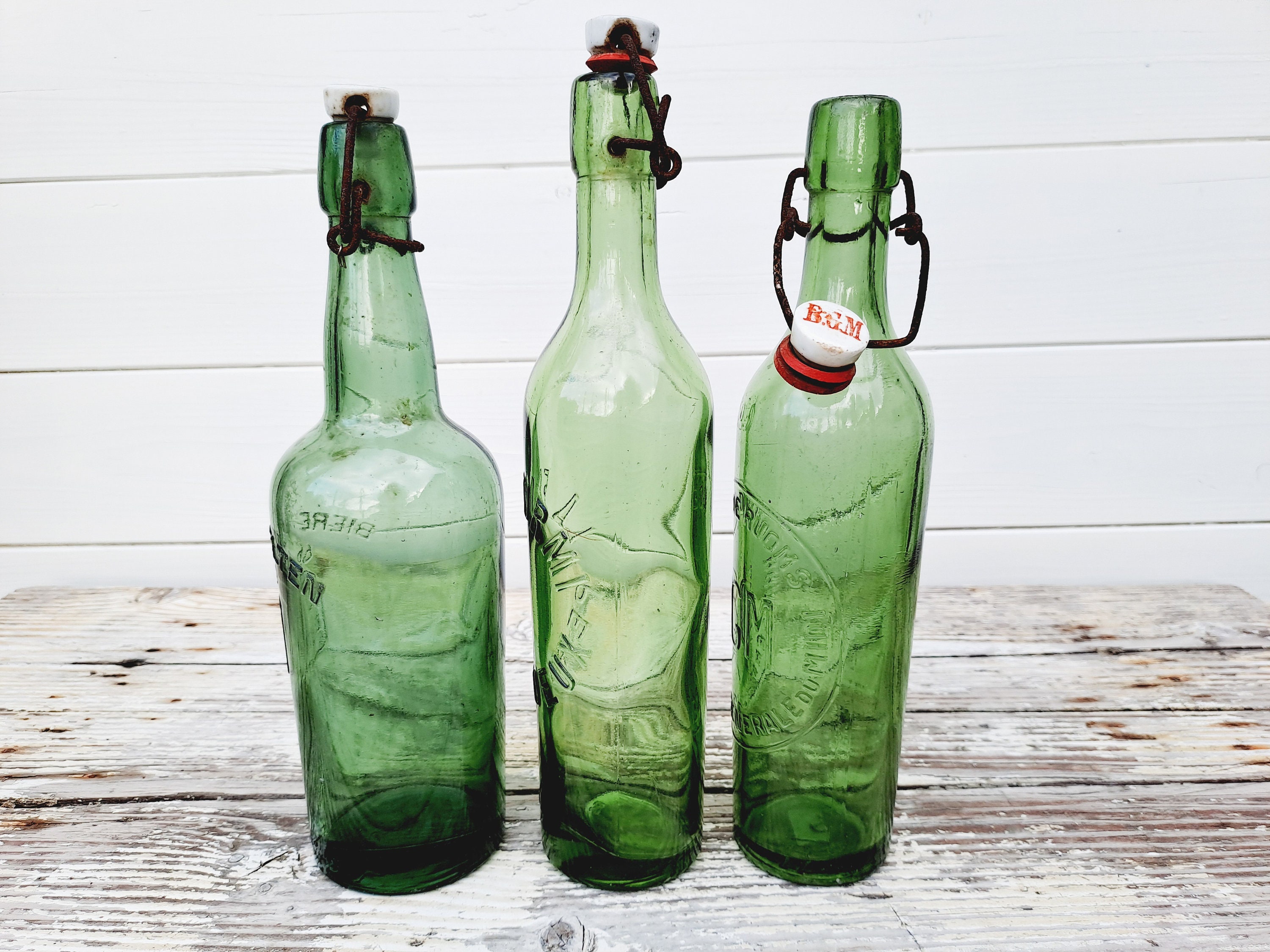 seinpaal Precies element Vintage French Green Bottles With Clip Closure set of 3 - Etsy