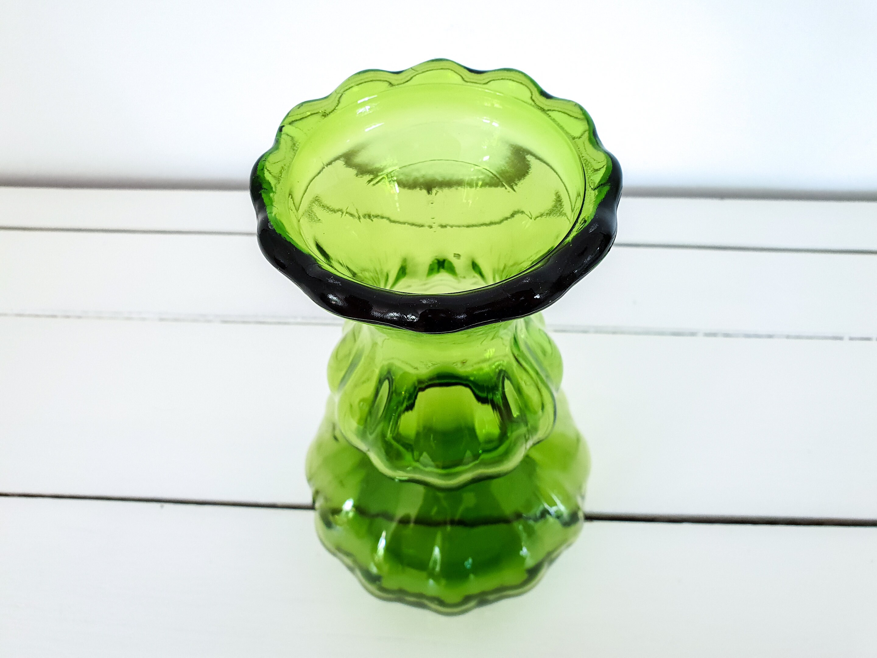 Vintage green glass Art Deco vase • retro green pressed glass vase • arched glassware • boho Vintage green glass Art Deco vase • retro green pressed glass vase • arched glassware • boho