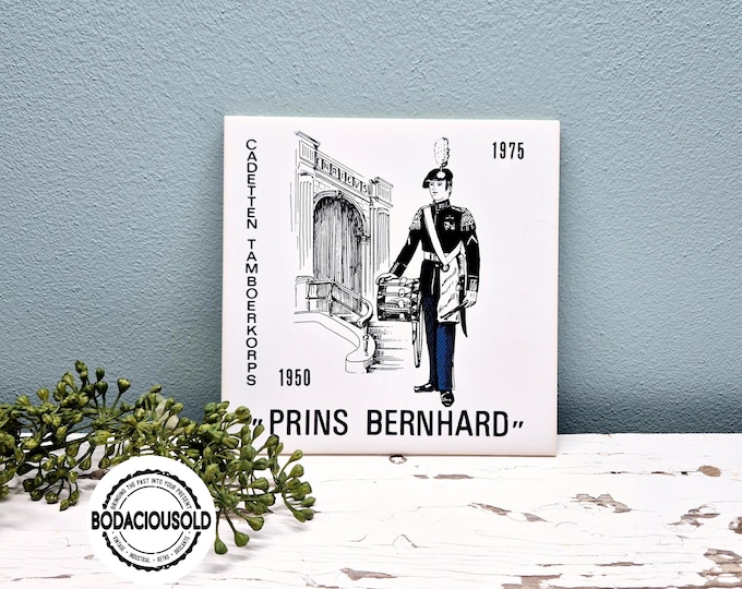 Dutch Commemorative Cadet Drummers Tile Prince Bernhard 1950-1975 | Ceramic Tile with Holland Militaria Historical Illustration