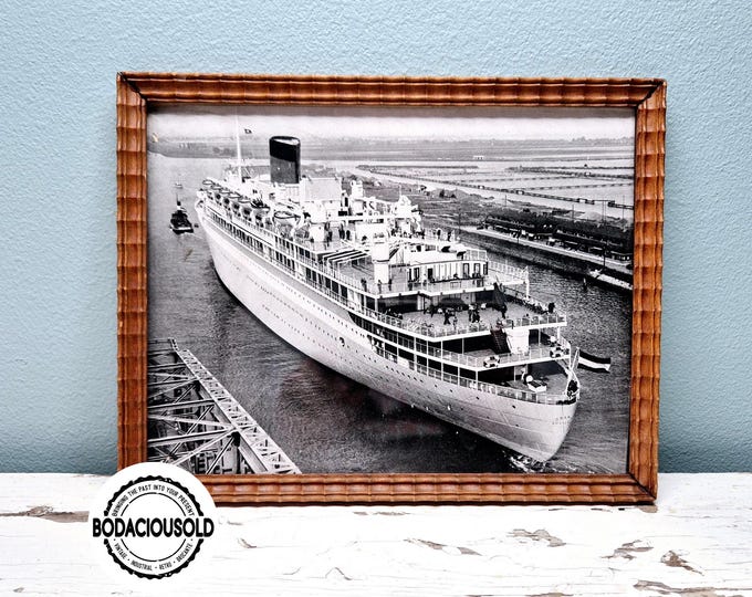 Vintage framed photo M.S. Oranje Dutch hospital ship Stoomvaart Maatschappij Nederland | Nautical wall art