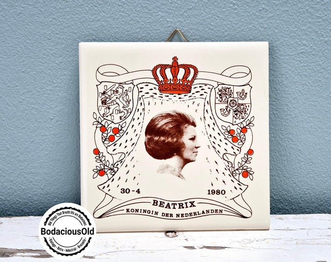 Vintage Beatrix Tile | Queen of the Netherlands 1980 | Dutch Royal Souvenir