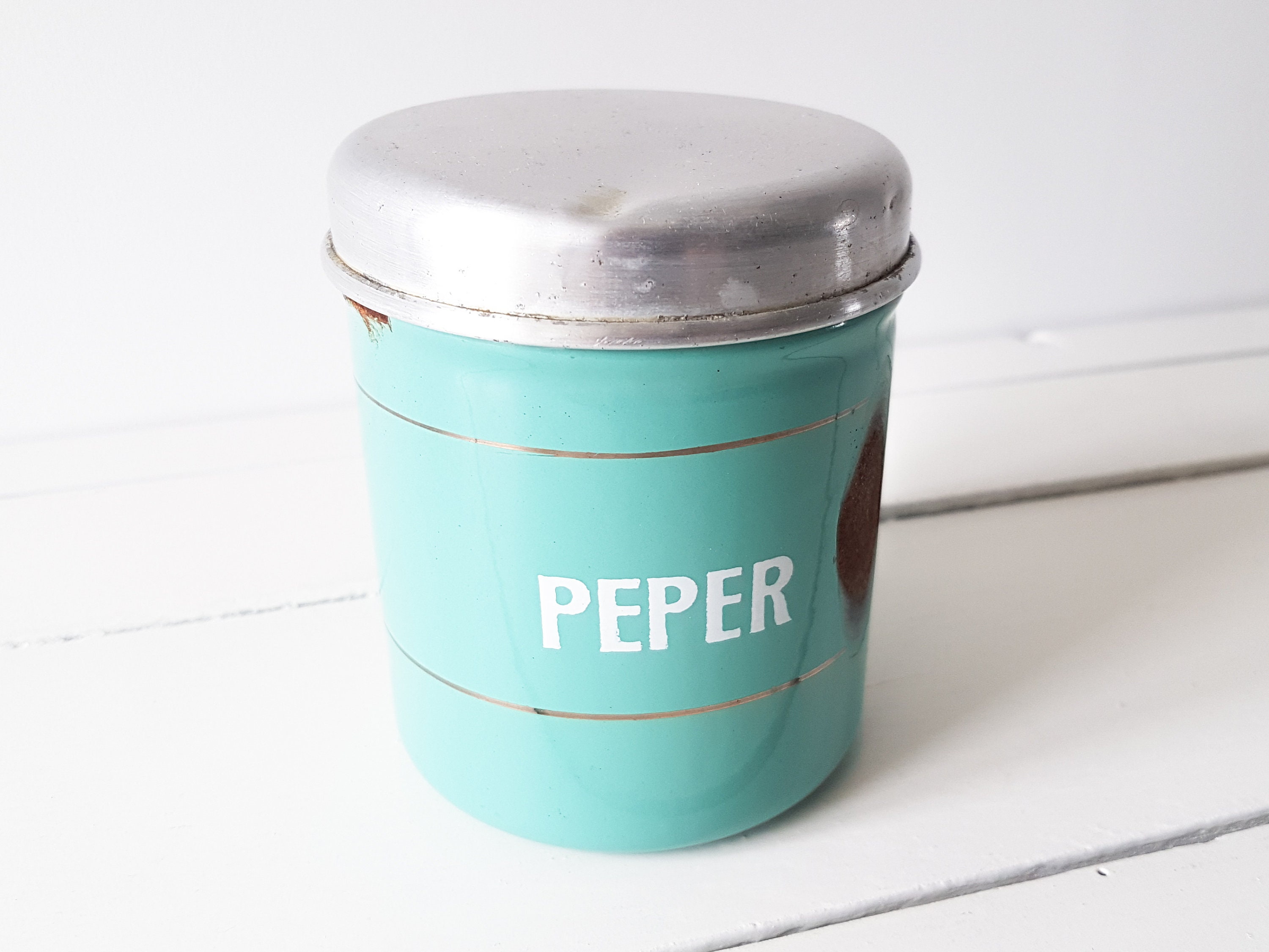 Vintage Enamel Pepper Storage Container Farmhouse Kitchen