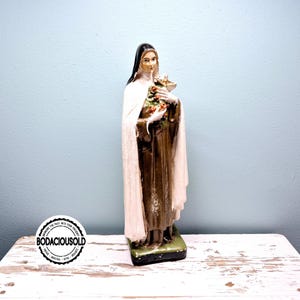 Antique Saint Thérèse statue | Religious plaster sculpture | Catholic decor circa 1940