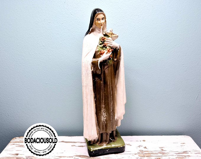 Antique Saint Thérèse statue | Religious plaster sculpture | Catholic decor circa 1940